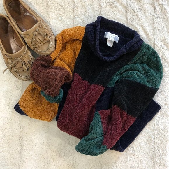 Vintage cottagecore 'Cleo Petites' soft colourblock 90s mock turtleneck sweater - Picture 2 of 9